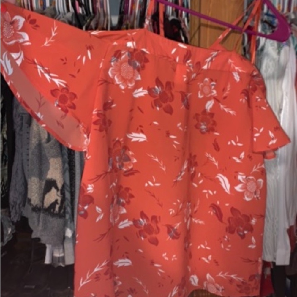 Asymmetrical Orange Short Sleeve Blouse with Ruffled Details